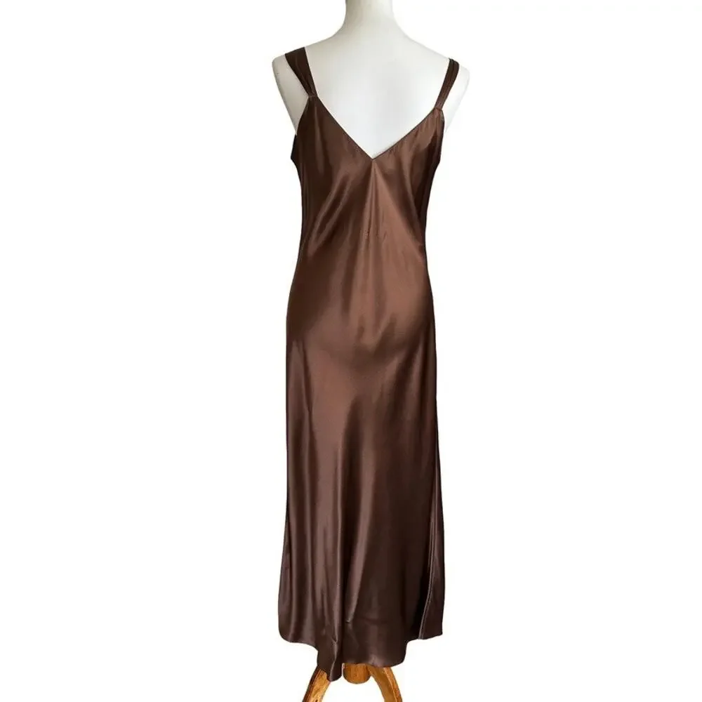 Vintage Chocolate Brown Silk Slip Dress - Picture 5 of 10